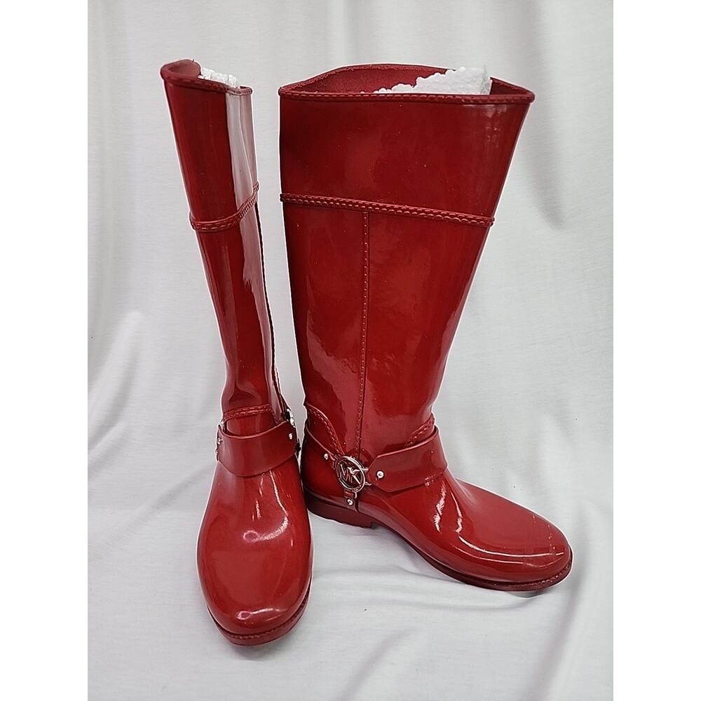 Michael Kors Fulton Harness Red Rubber Boots Size 9 Read Description